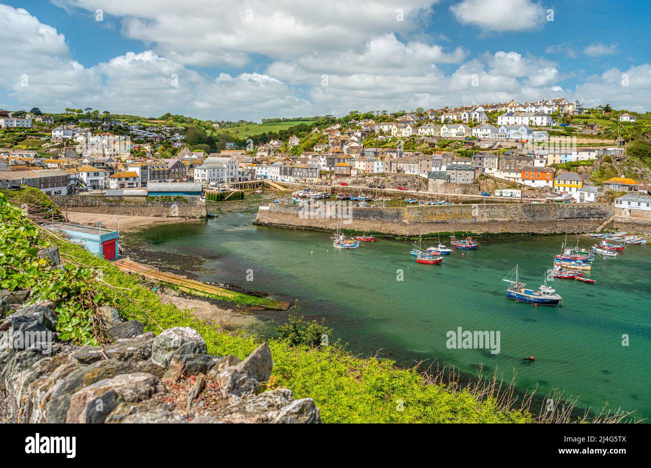 View over the harbor of the fishing village Mevagissey in Cornwall, England, UK | Aussicht ueber den Hafen des Fischerdorfes Mevagissey in Cornwall, E Stock Photo