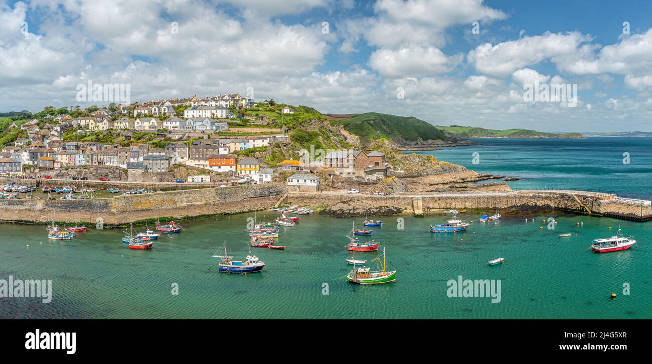 View over the harbor of the fishing village Mevagissey in Cornwall, England, UK | Aussicht ueber den Hafen des Fischerdorfes Mevagissey in Cornwall, E Stock Photo