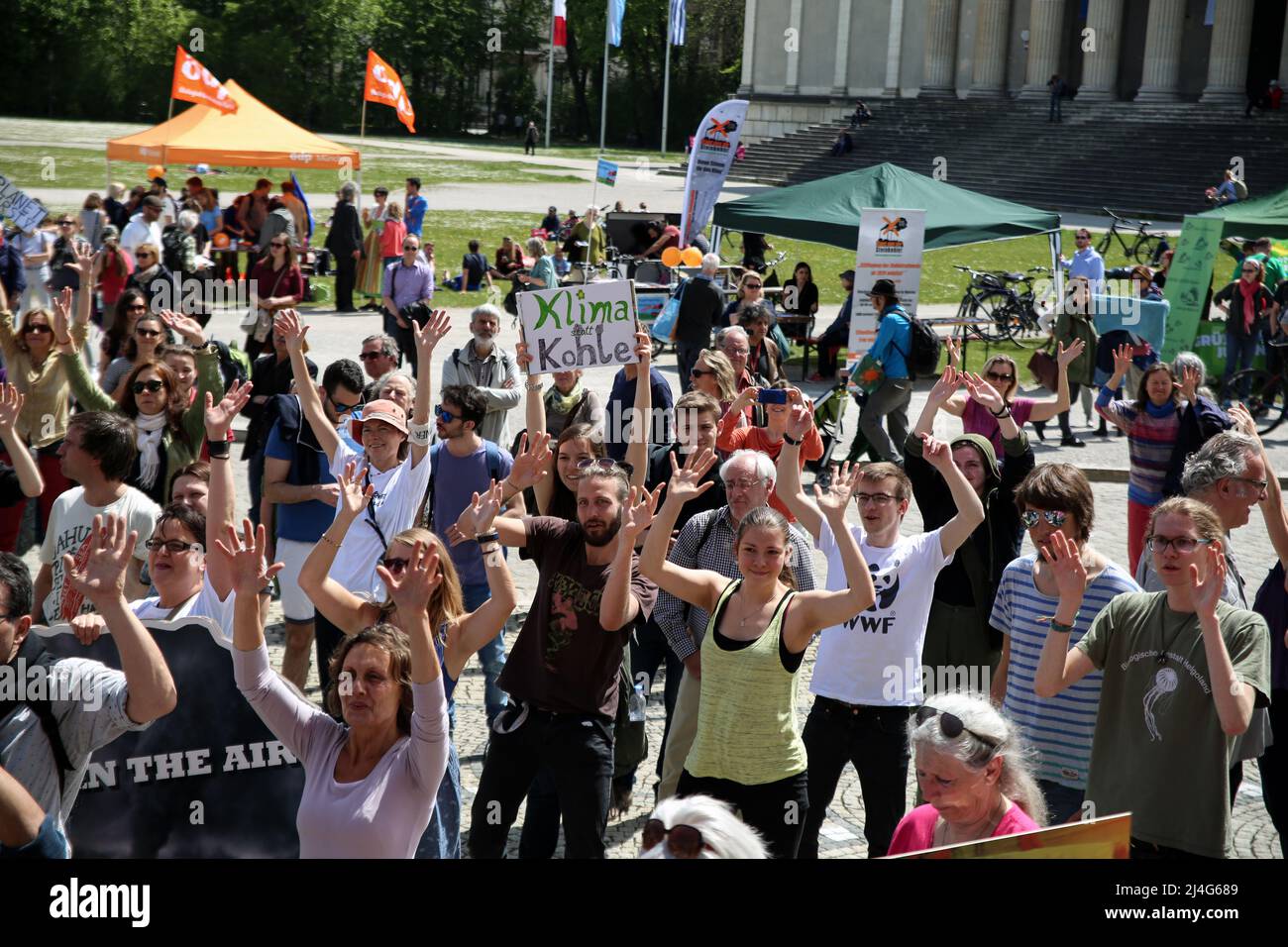 On May 6, 2017 hundreds joined the Climate march in Munich, Germany. They demanded effective measures against the climate crisis and climate justice. (Photo by Alexander Pohl/Sipa USA) Stock Photo