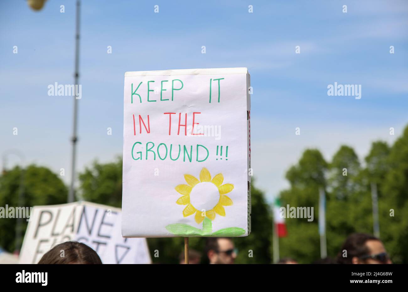 On May 6, 2017 hundreds joined the Climate march in Munich, Germany. They demanded effective measures against the climate crisis and climate justice. (Photo by Alexander Pohl/Sipa USA) Stock Photo