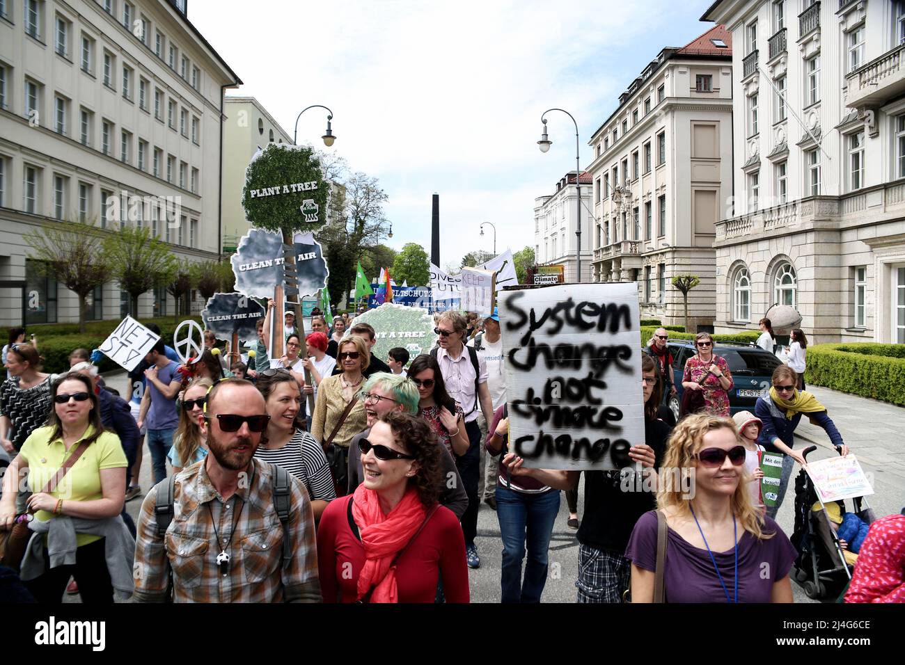 On May 6, 2017 hundreds joined the Climate march in Munich, Germany. They demanded effective measures against the climate crisis and climate justice. (Photo by Alexander Pohl/Sipa USA) Stock Photo