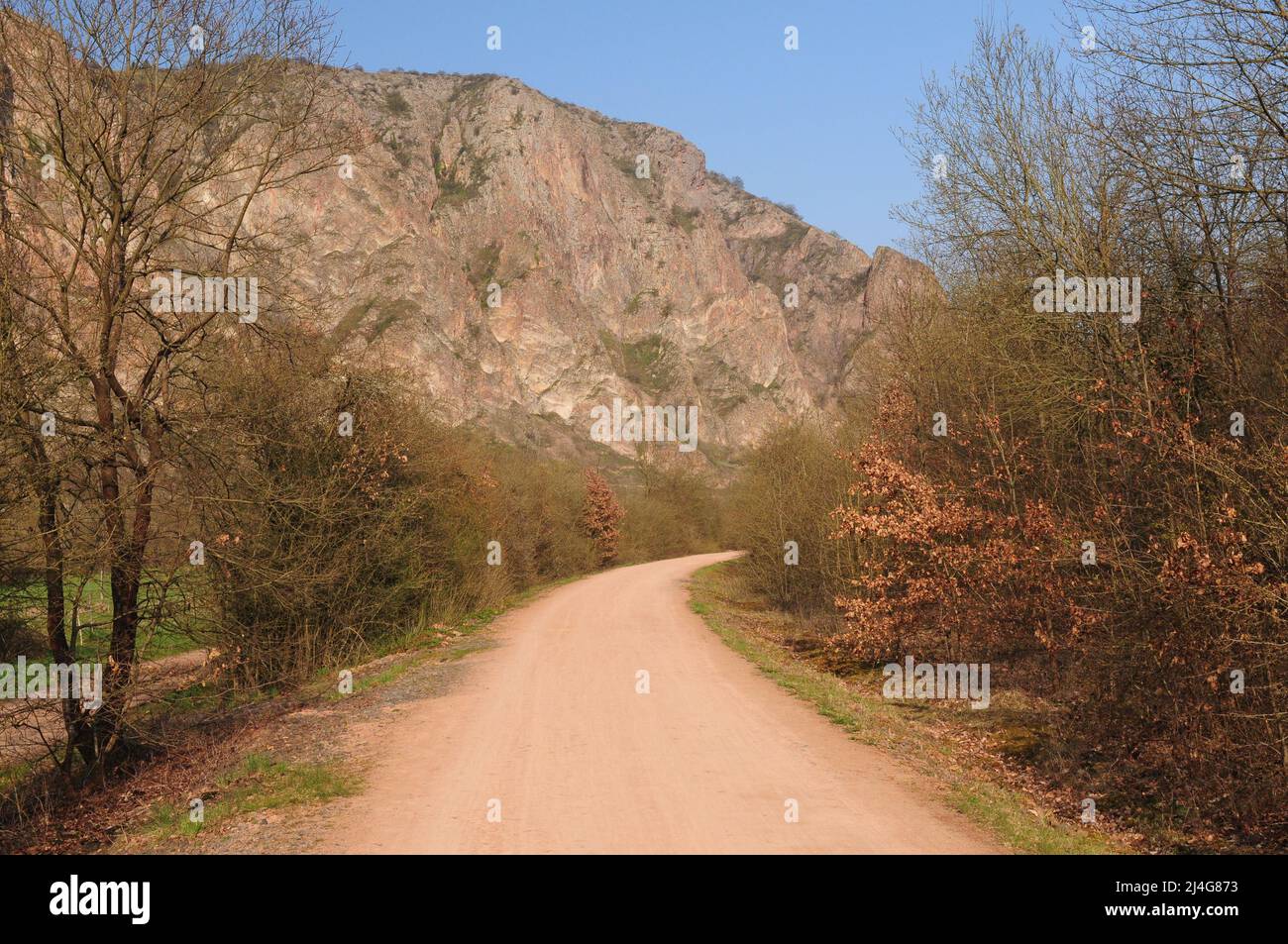 Dirt Road At Natur Reserve Rotenfels Near Bad Kreuznach Rhineland-Palatine Germany On A Beautiful Spring Day Stock Photo