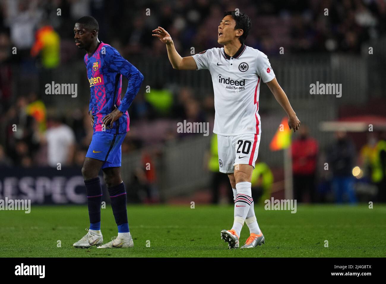 Makoto Hasebe of Eintracht Frankfurt during the UEFA Europa League match, Quarter Final, Second Leg, between FC Barcelona and Eintracht Frankfurt played at Camp Nou Stadium on April 14, 2022 in Barcelona, Spain. (Photo by Colas Buera / PRESSINPHOTO) Stock Photo