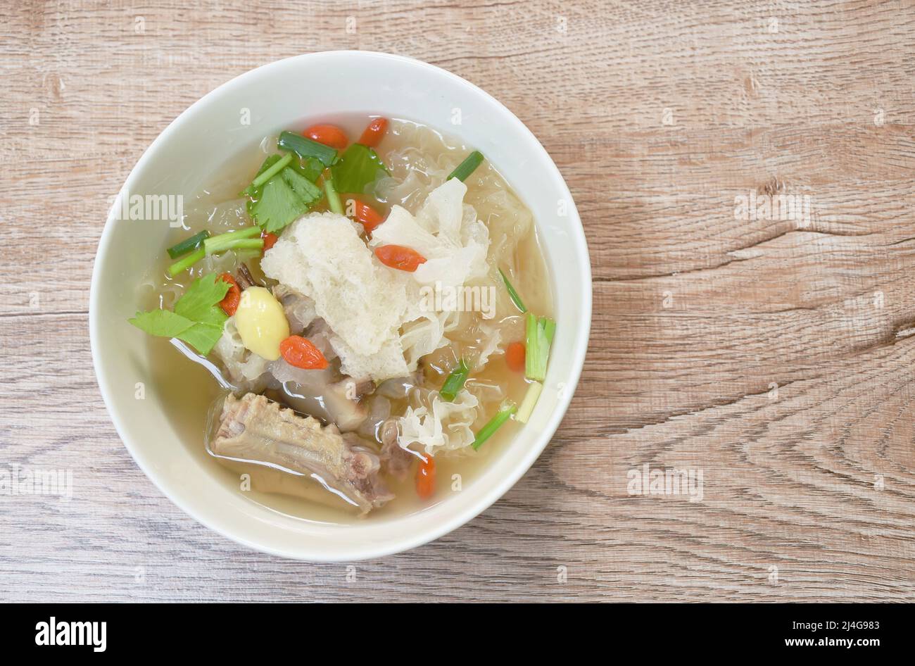 boiled bamboo mushroom with pork bone soup on bowl Stock Photo Alamy