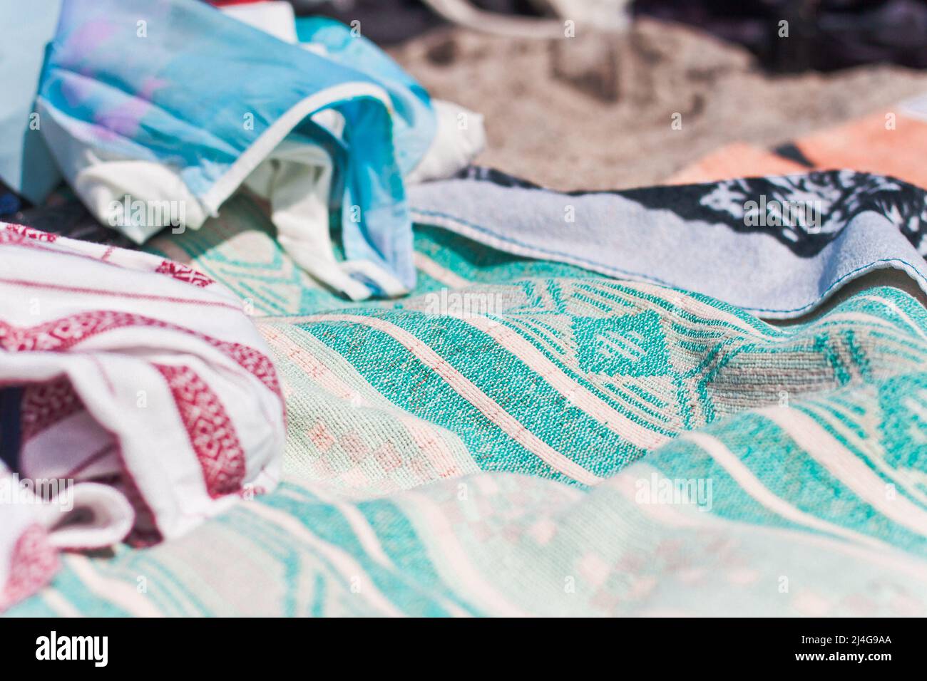 linen on the sandy beach Stock Photo Alamy