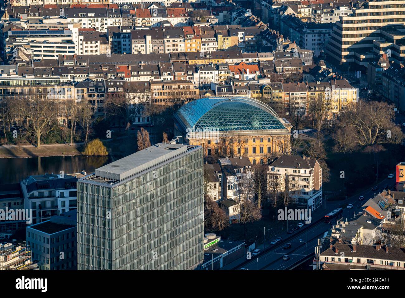 View over the city centre of Düsseldorf, Carlstadt, on the left the building of the NRW Bank, K21, Kunstsammlung Nordrhein-Westfalen, NRW, Germany, Stock Photo