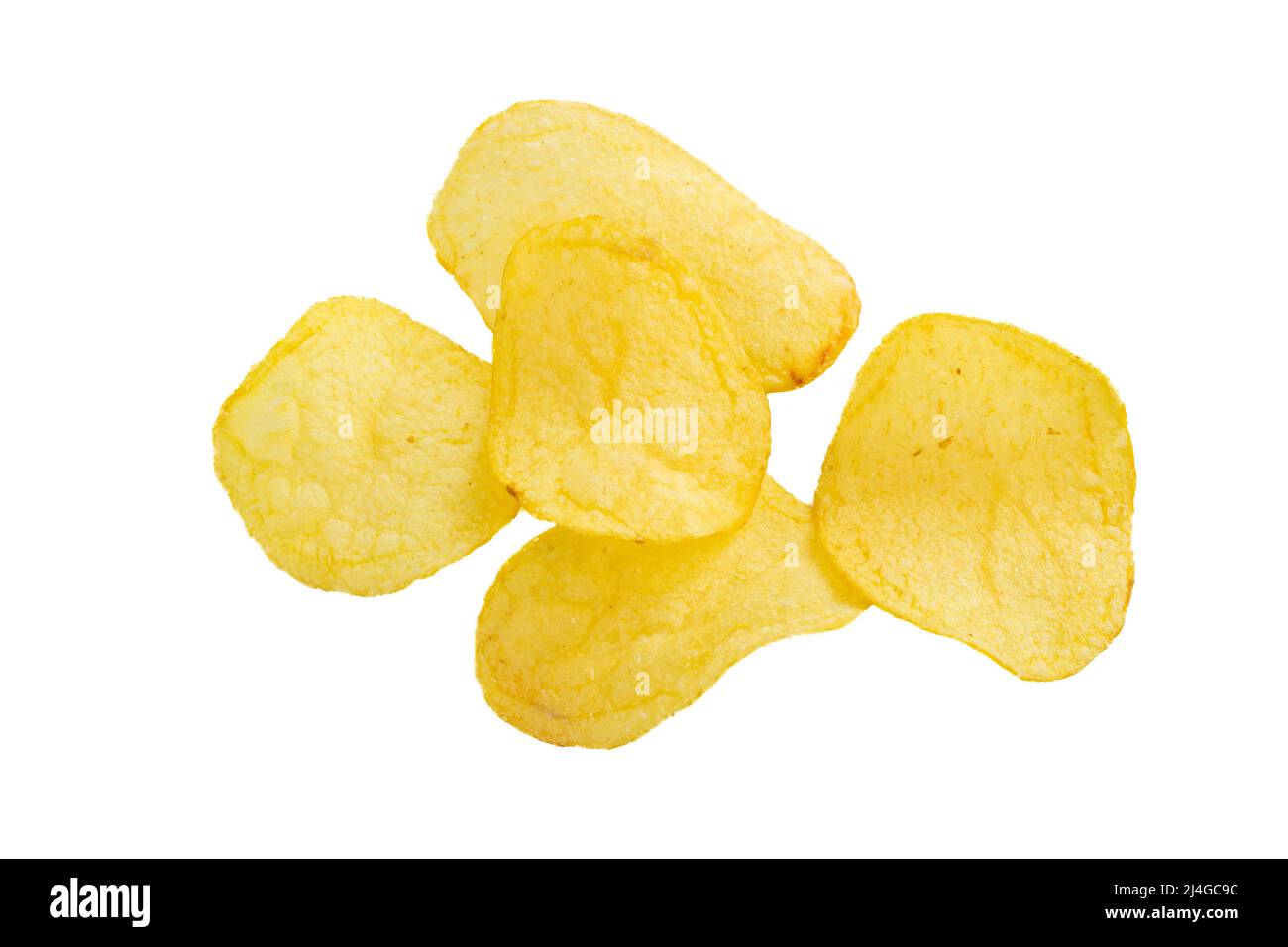 Potato chips or crisps. Top view of potato chips isolated on white