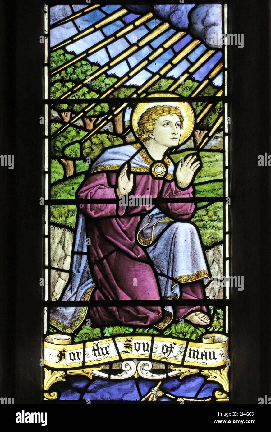 Detail of a Stained glass window by Percy Bacon & Brothers depicting a
