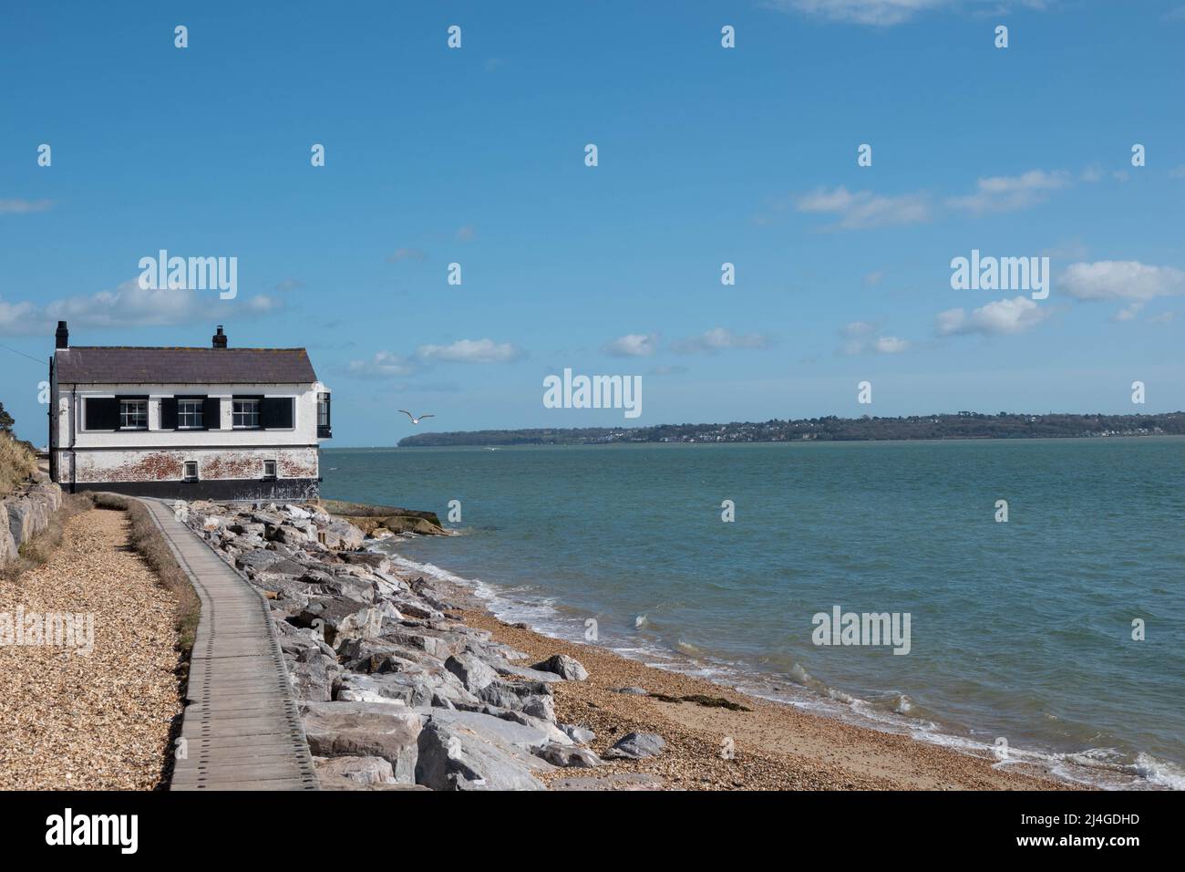 The Watch House at Lepe Hampshire England a former boathouse used by coastguard officers on the lookout for smugglers Stock Photo