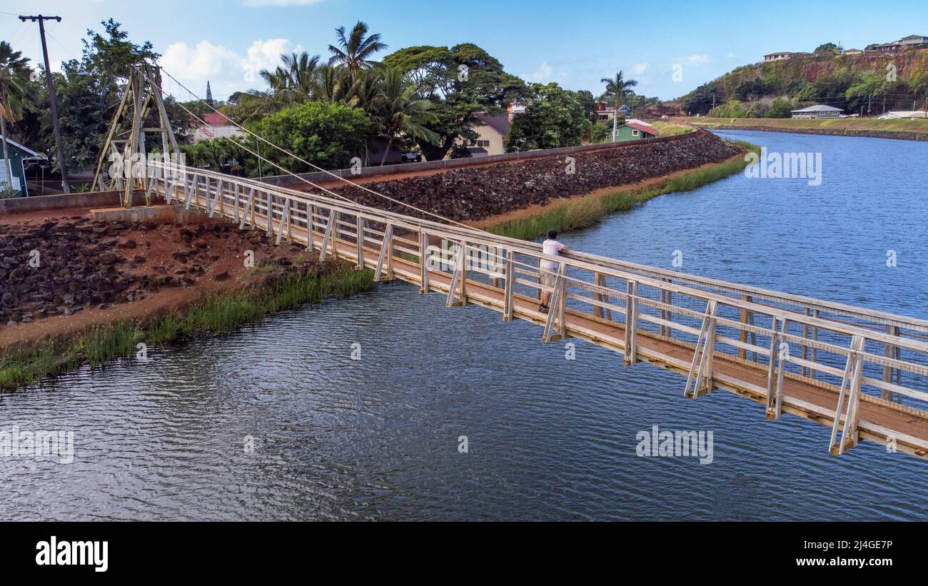 Hanapepe Swinging Bridge, Hanapepe, Kauai, Hawaii Stock Photo