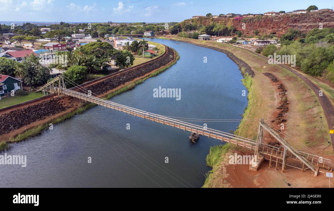 Hanapepe Swinging Bridge, Hanapepe, Kauai, Hawaii Stock Photo