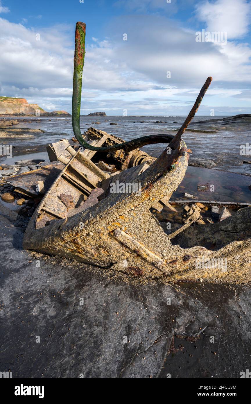 The wreck of the Admiral von Tromp on Saltwick Bay, North Yorkshire, England Stock Photo