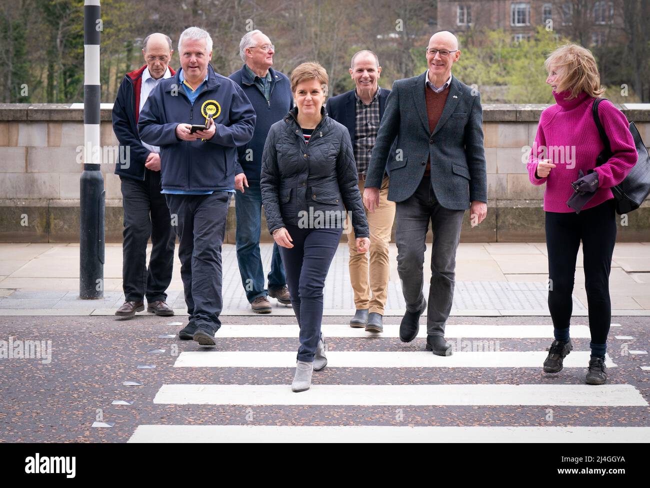 First Minister Nicola Sturgeon in Perth city centre during local election campaigning. Picture date: Friday April 15, 2022. Stock Photo