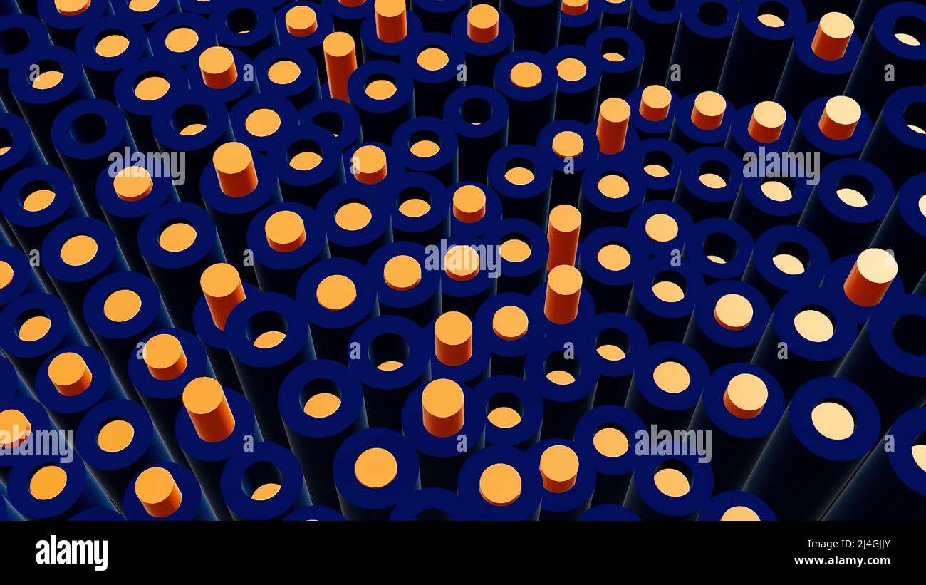 Columns moving in waves. Motion. Animation with lot of moving cylinders ...