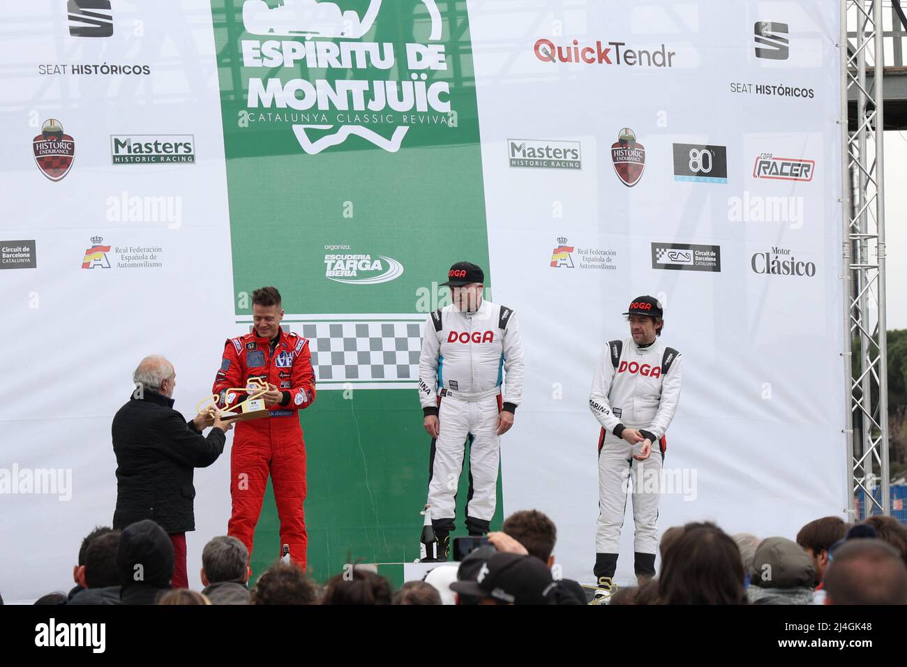 2022 Espiritu de Montjuic race winner's podium at Circuit of Catalonia, Barcelona, Spain Stock Photo