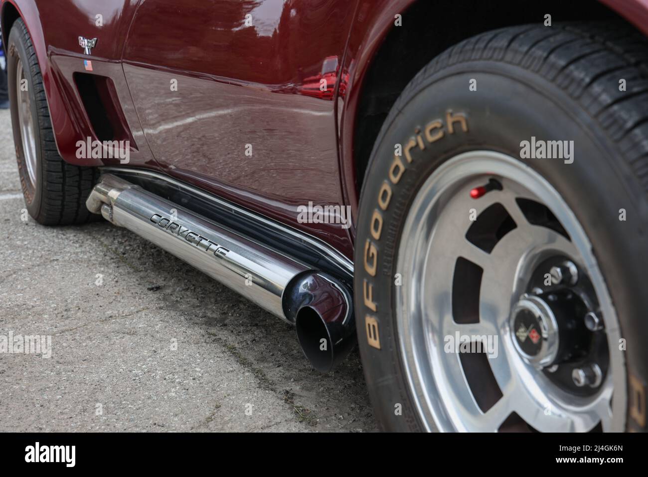 Side exhausts on a 1981 Corvette Stingray C3, American Muscle Car Stock Photo