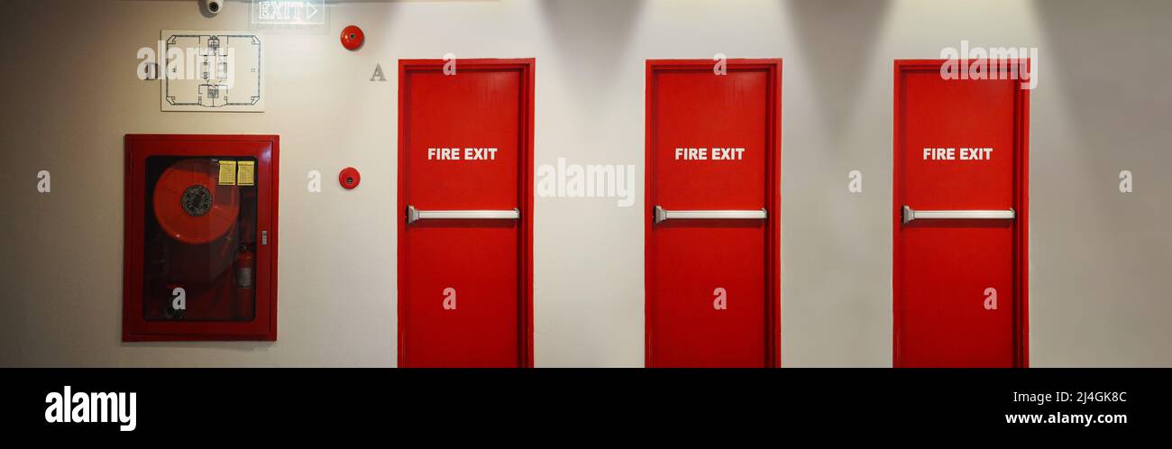 Fire exit door. Fire exit emergency door red color metal material with ...