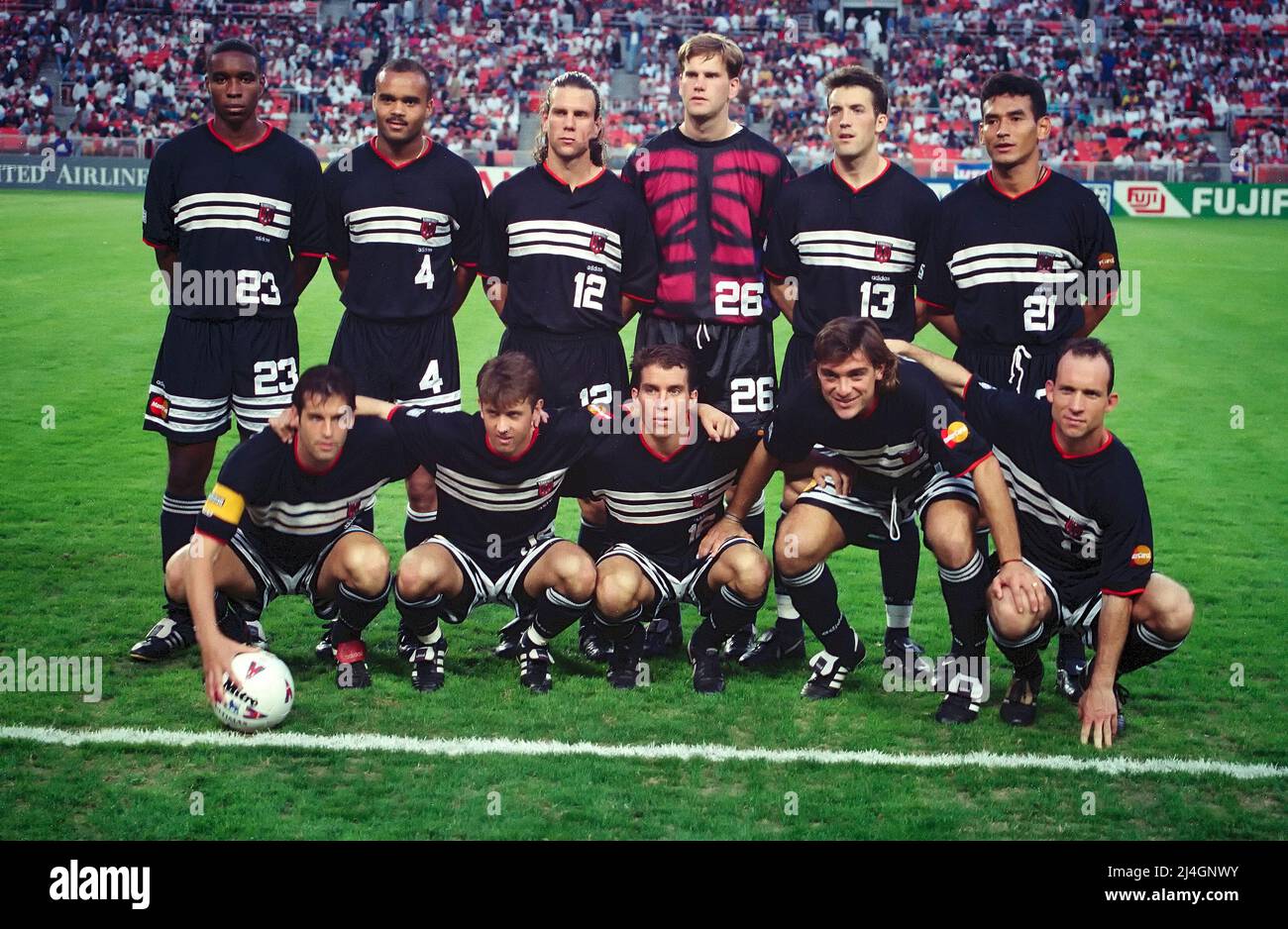 April 20, 1996: DC United starting eleven before the first MLS soccer match at RFK Stadium, in Washington, DC, between the Los Angles Galaxy and DC Un Stock Photo