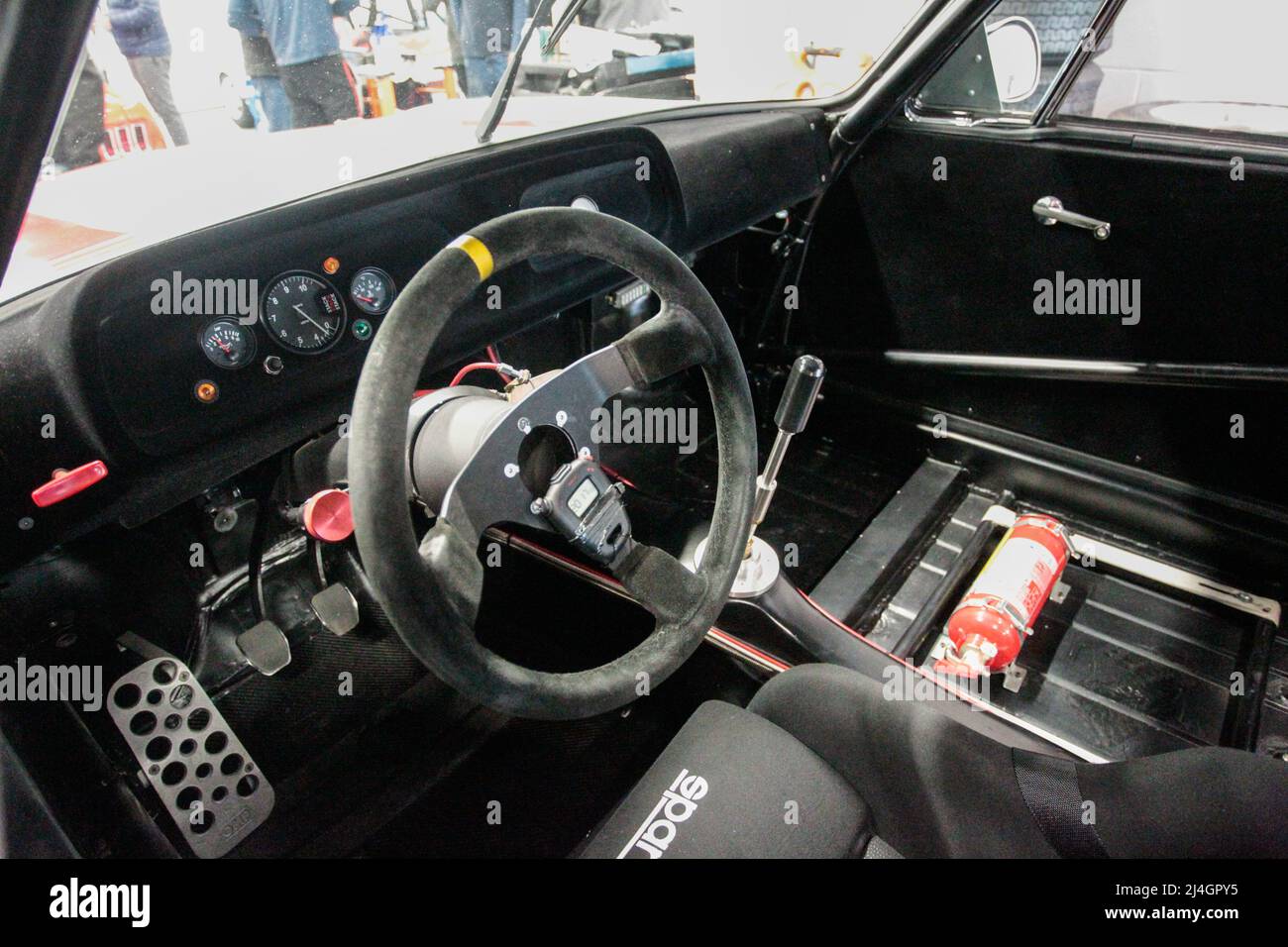 Interior of car prepared for Masters Historic Racing at Circuit of Catalonia, Barcelona, Spain Stock Photo