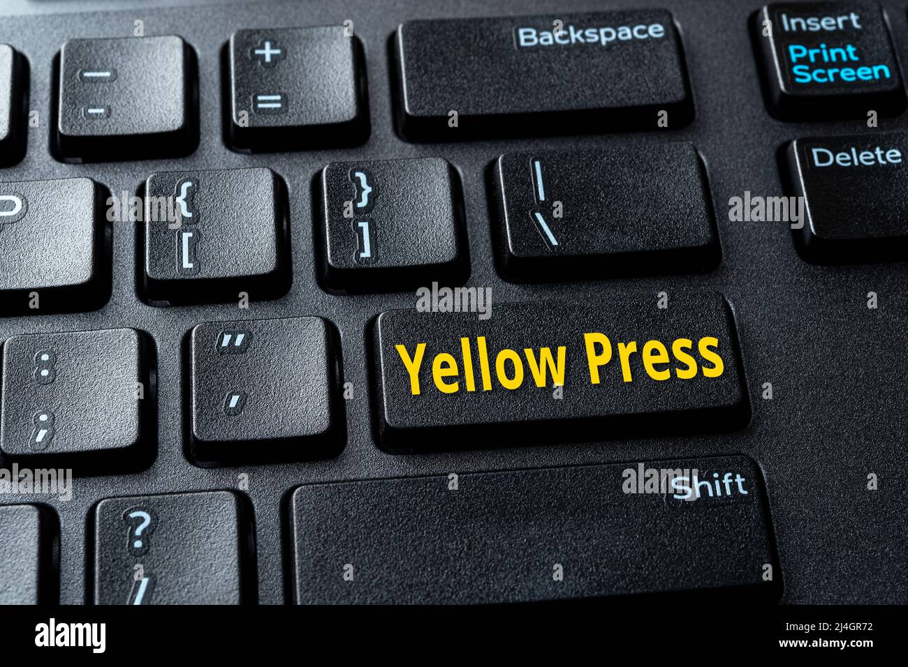 Yellow Press enter key on the black pc keyboard. Concept of disinformation,  lies and hoax in the media. Spread false information on the Internet Stock  Photo - Alamy