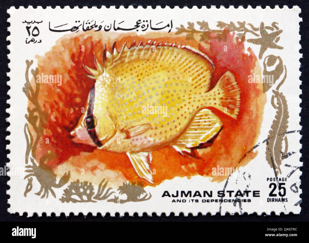 AJMAN - CIRCA 1972: a stamp printed in the Ajman shows Tropical Fish, circa 1972 Stock Photo