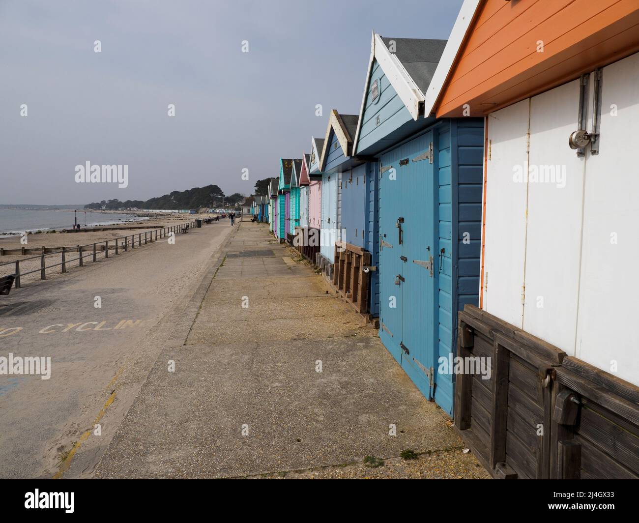 Avon Beach seafront and beach huts, Christchurch, Dorset, UK Stock