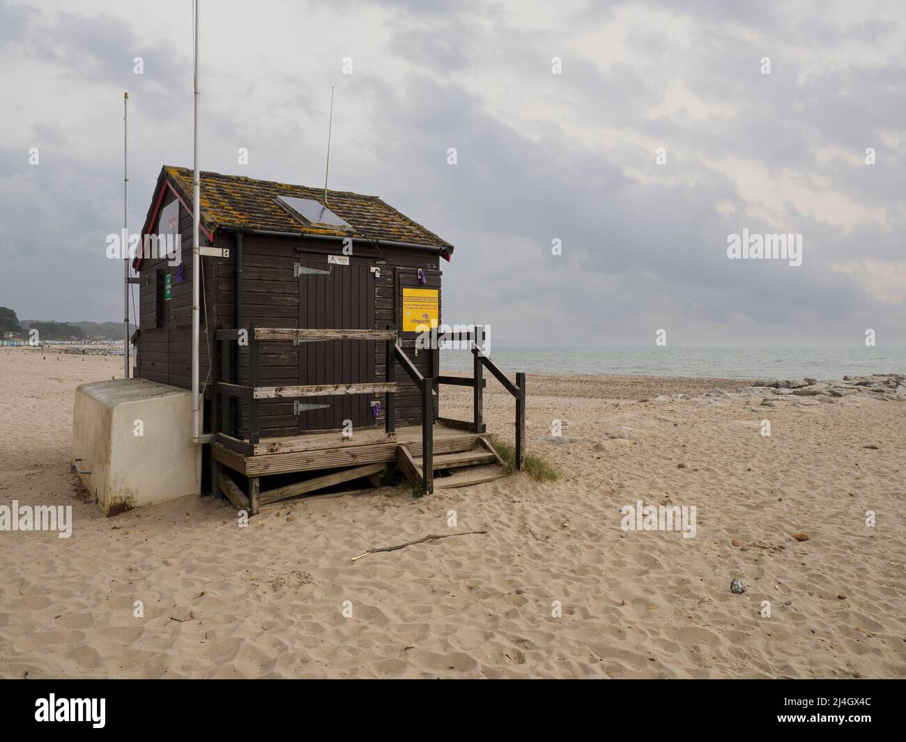 Lifeguard tower on Avon beach, Christchurch, Dorset, UK Stock Photo