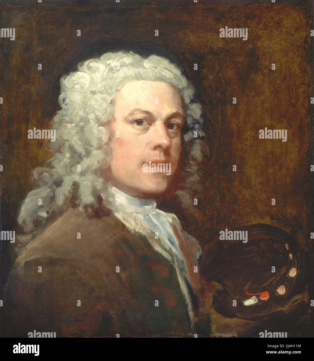 Self-Portrait by Hogarth, ca. 1735, Painting by William Hogarth Stock Photo