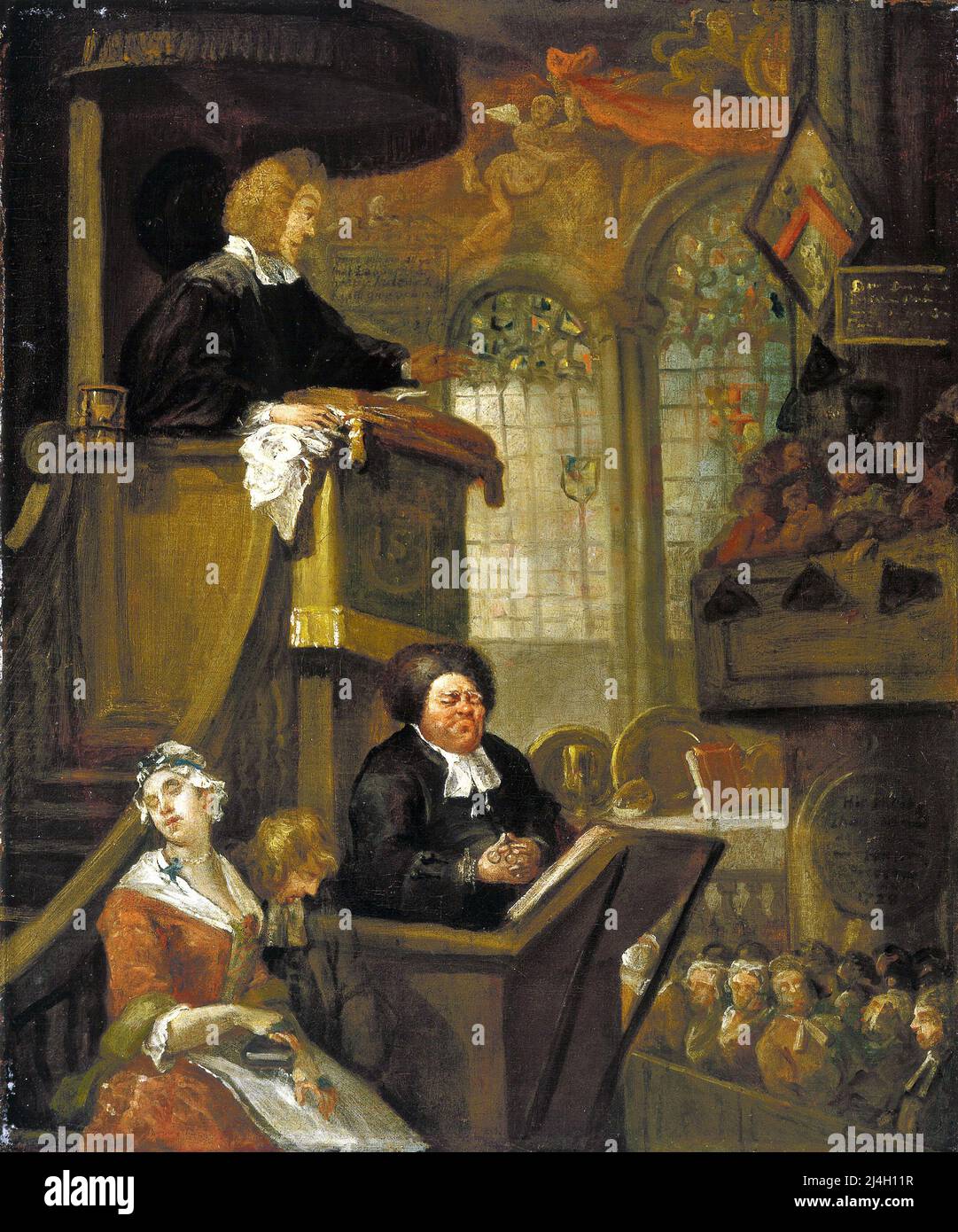 The Sleeping Congregation, 1728, Painting by William Hogarth Stock Photo