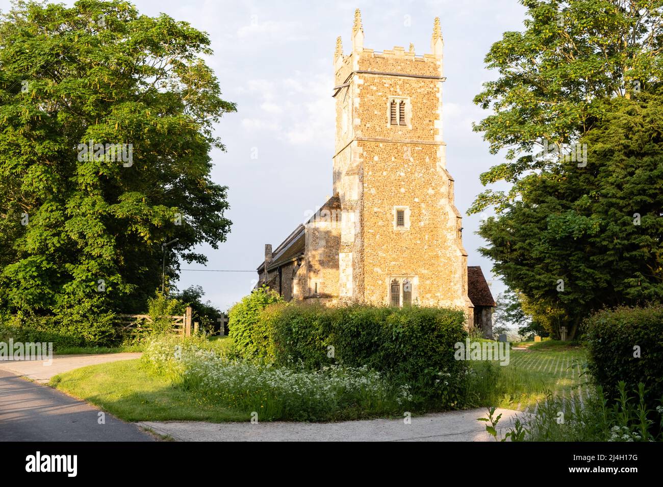 The church and churchyard of the Anglican Parish Church of St. Stephen in the Essex village of Great Wigborough. Stock Photo