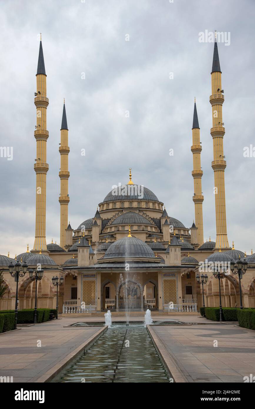 GROZNY, RUSSIA - SEPTEMBER 29, 2021: The Heart of Chechnya Mosque close-up. Chechen republic. Grozny Stock Photo