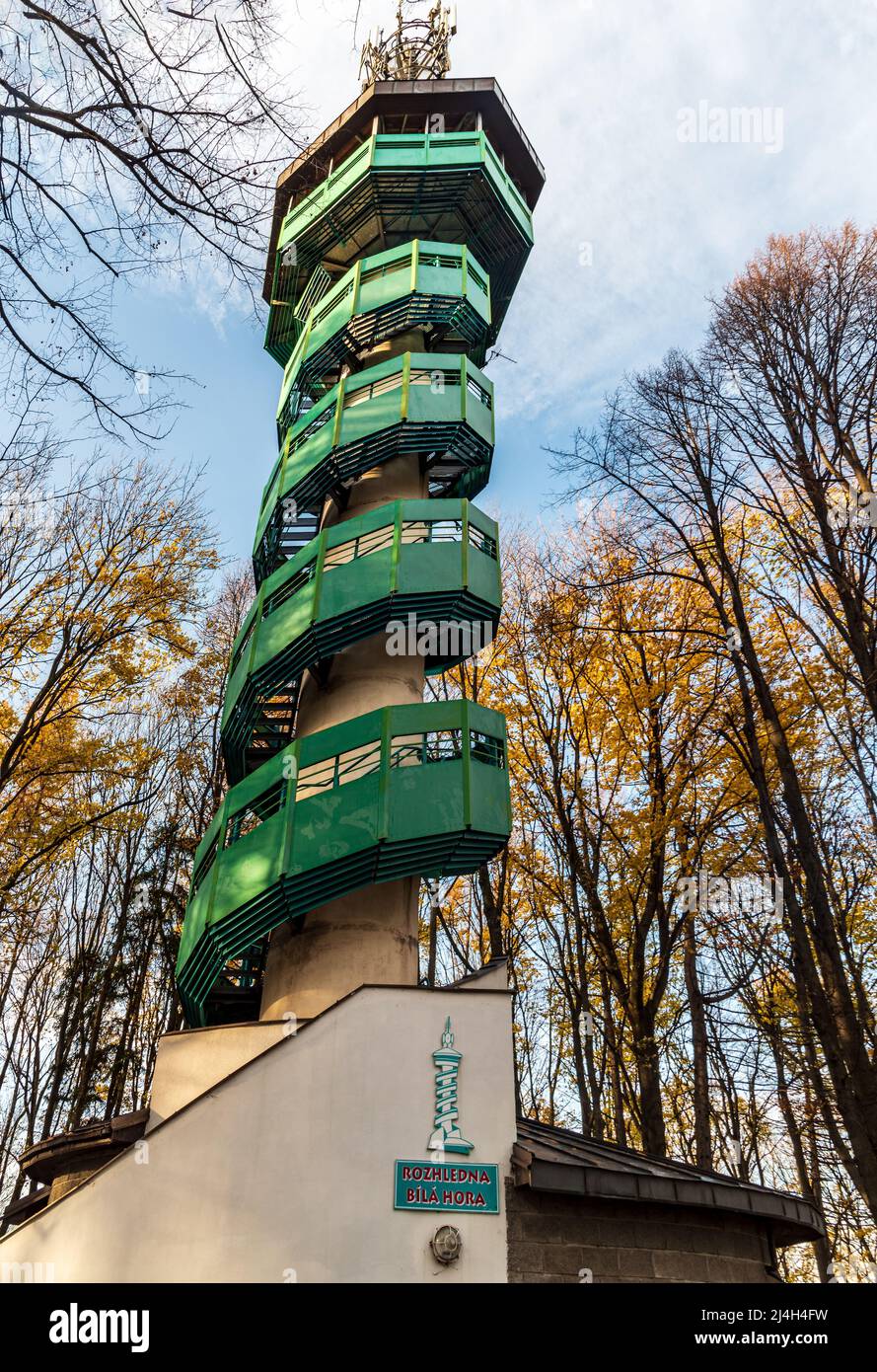 View tower on Bila hory hill between Stramberk and Koprivnice in Czech republic during late autumn day Stock Photo