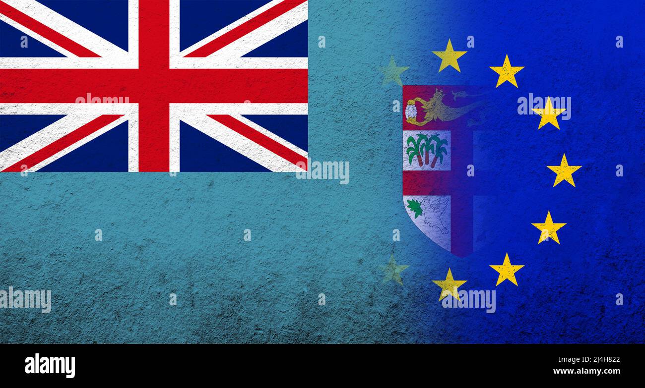 Flag of the European Union with Fiji National flag. Grunge background ...