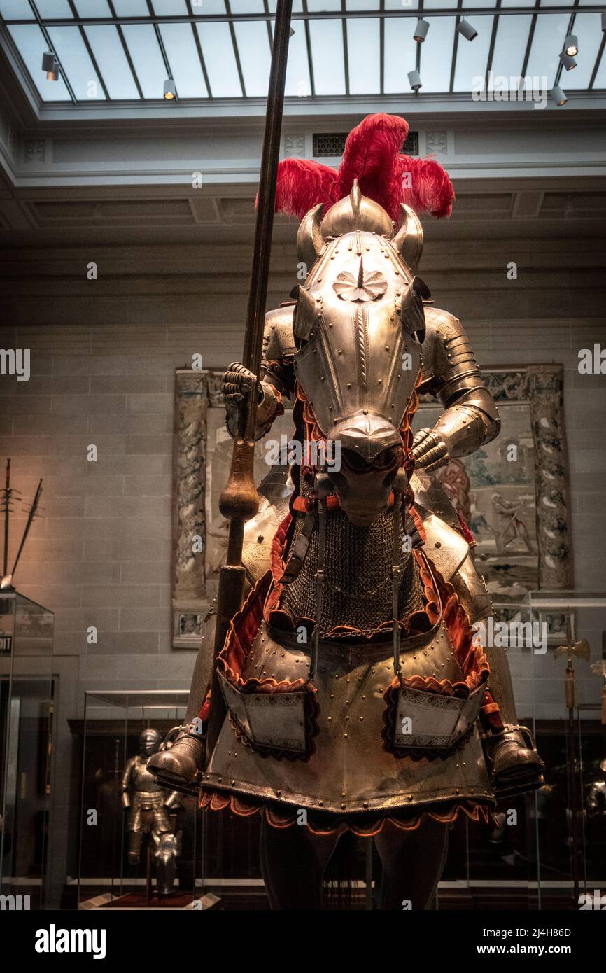 knight on a horse wearing armor from the the European Middle Ages Stock Photo