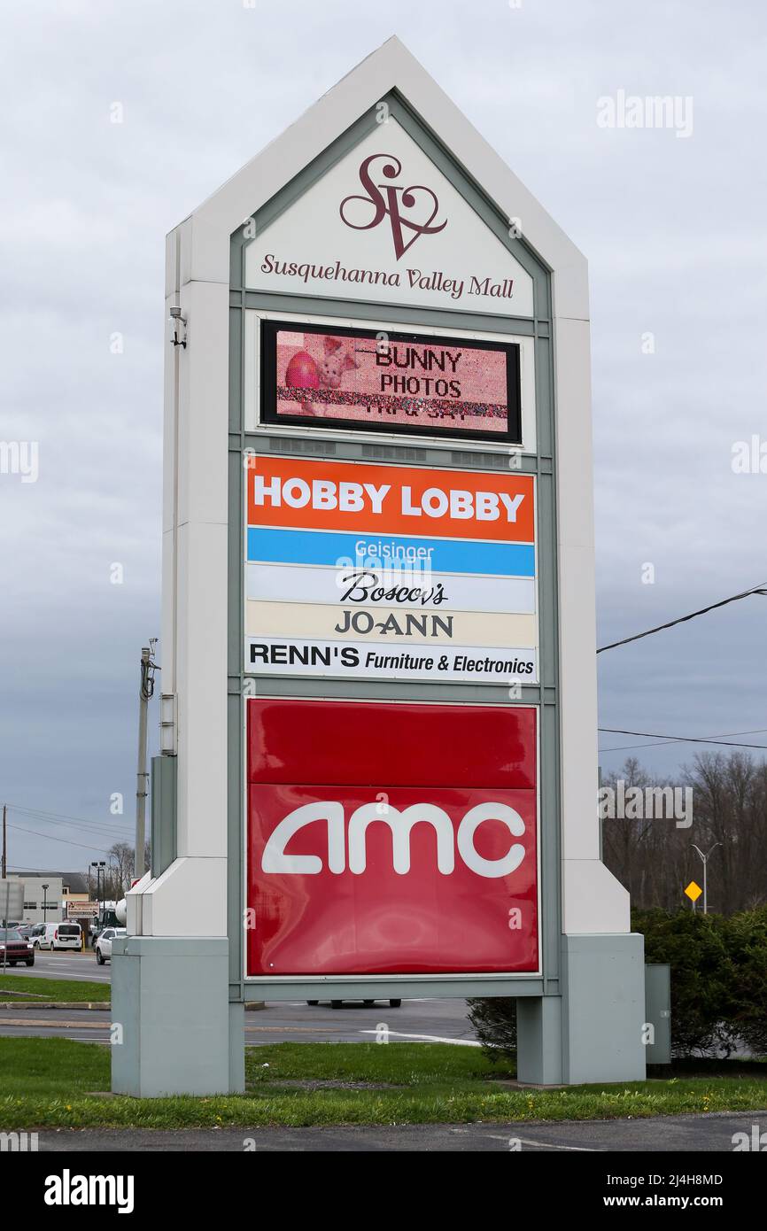 A sign shows the names and logos of stores at the Susquhanna Valley Mall. Stock Photo