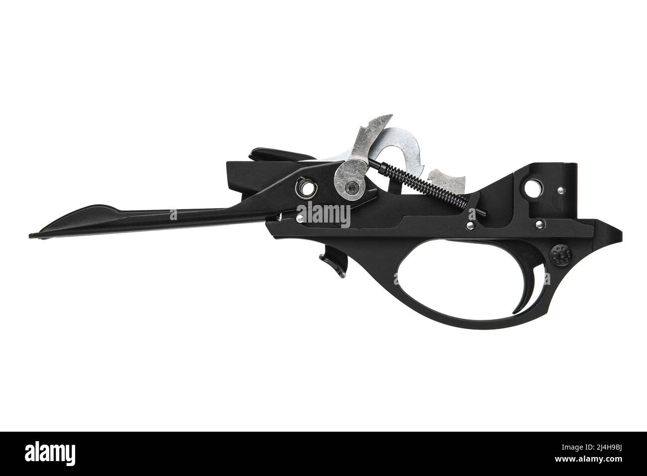 Shock trigger for shotgun isolate on white background. Gun trigger