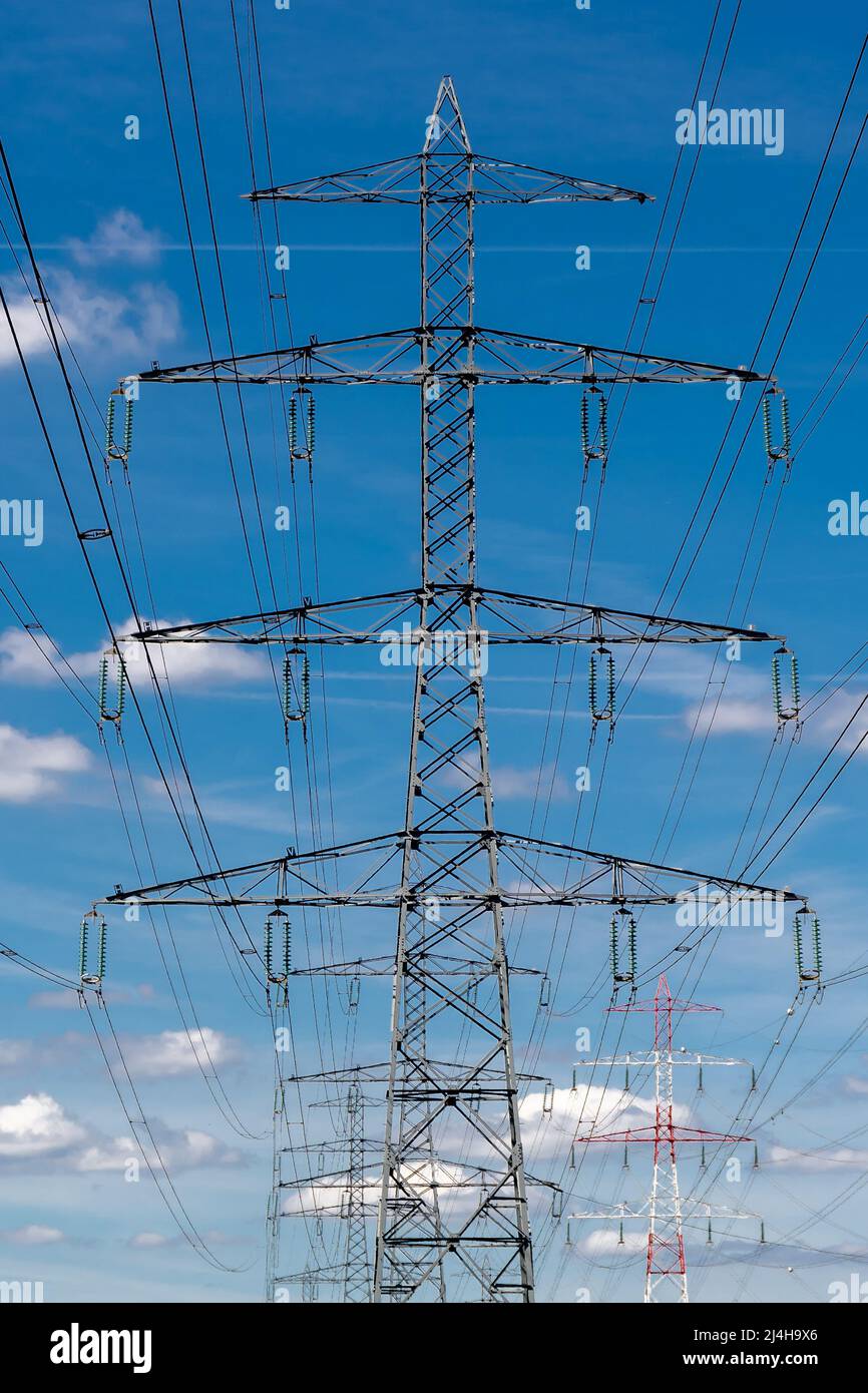 Metal pylon carrying overhead electric cables of high voltage lines