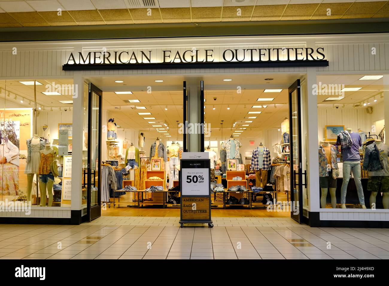The entrance of an American Eagle Outfitters clothing store in the