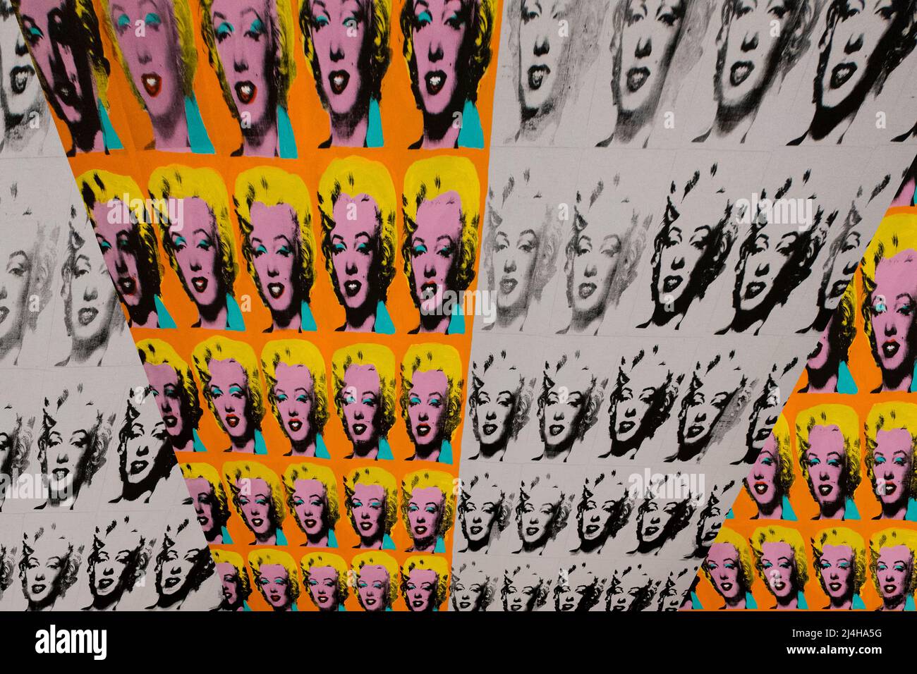 collage of Andy Warhol's Marilyn x 100 Stock Photo