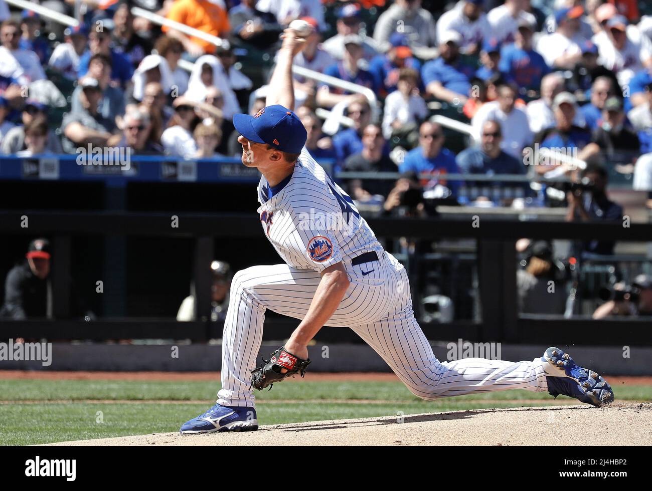 New York, United States. 15th Apr, 2022. New York Mets starting pitcher Chris Bassit throws a pitch in the first inning against the Arizona Diamondbacks on opening day at Citi Field on Friday, April 15th, 2022 in New York City. Photo by Peter Foley/UPI Credit: UPI/Alamy Live News Stock Photo