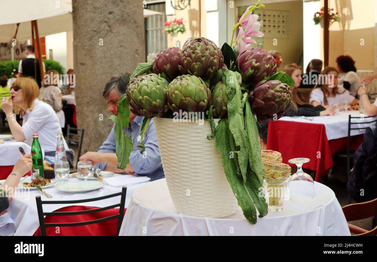 A bunch of artichokes seen in the Jewish Ghetto, Rome, Italy, april 15 2022. Jewishstyle fried