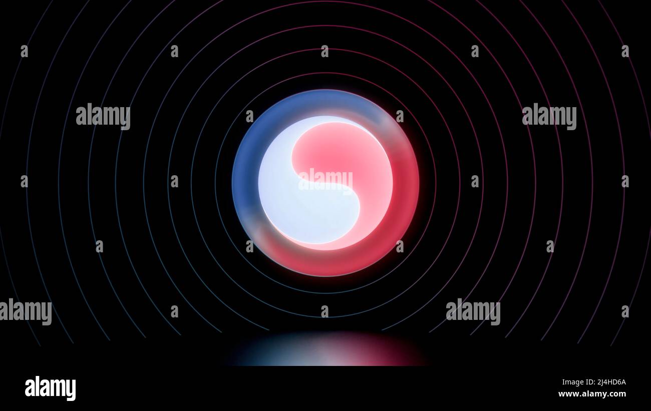 Abstract yin yang circle in blue, white, and red colors spinning on a