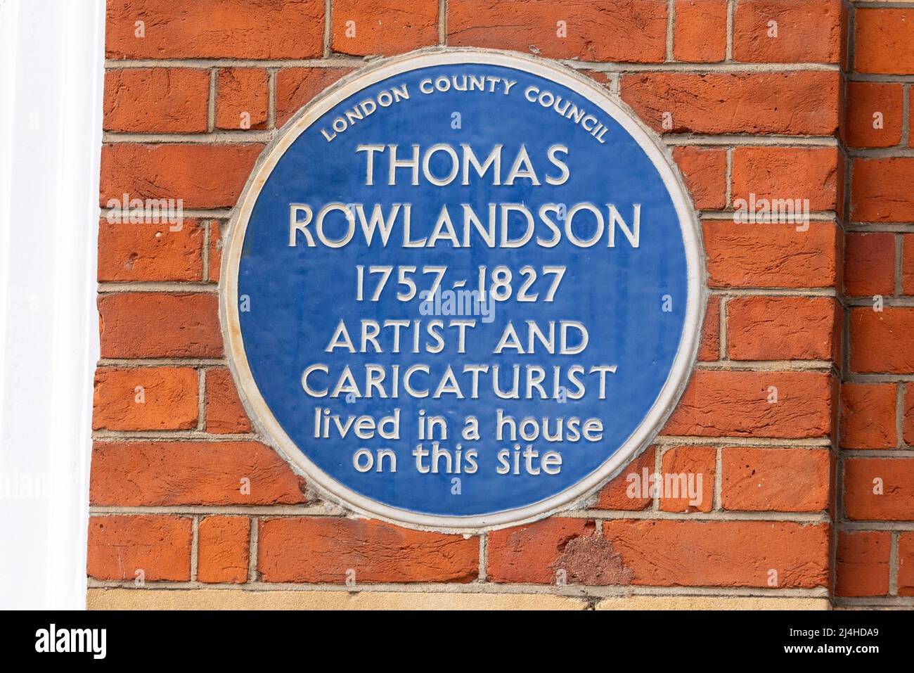 Thomas Rowlandson, blue plaque. Honoured by London County Council honouring the artist and caricaturist who lived in a house here, John Adam Street Stock Photo
