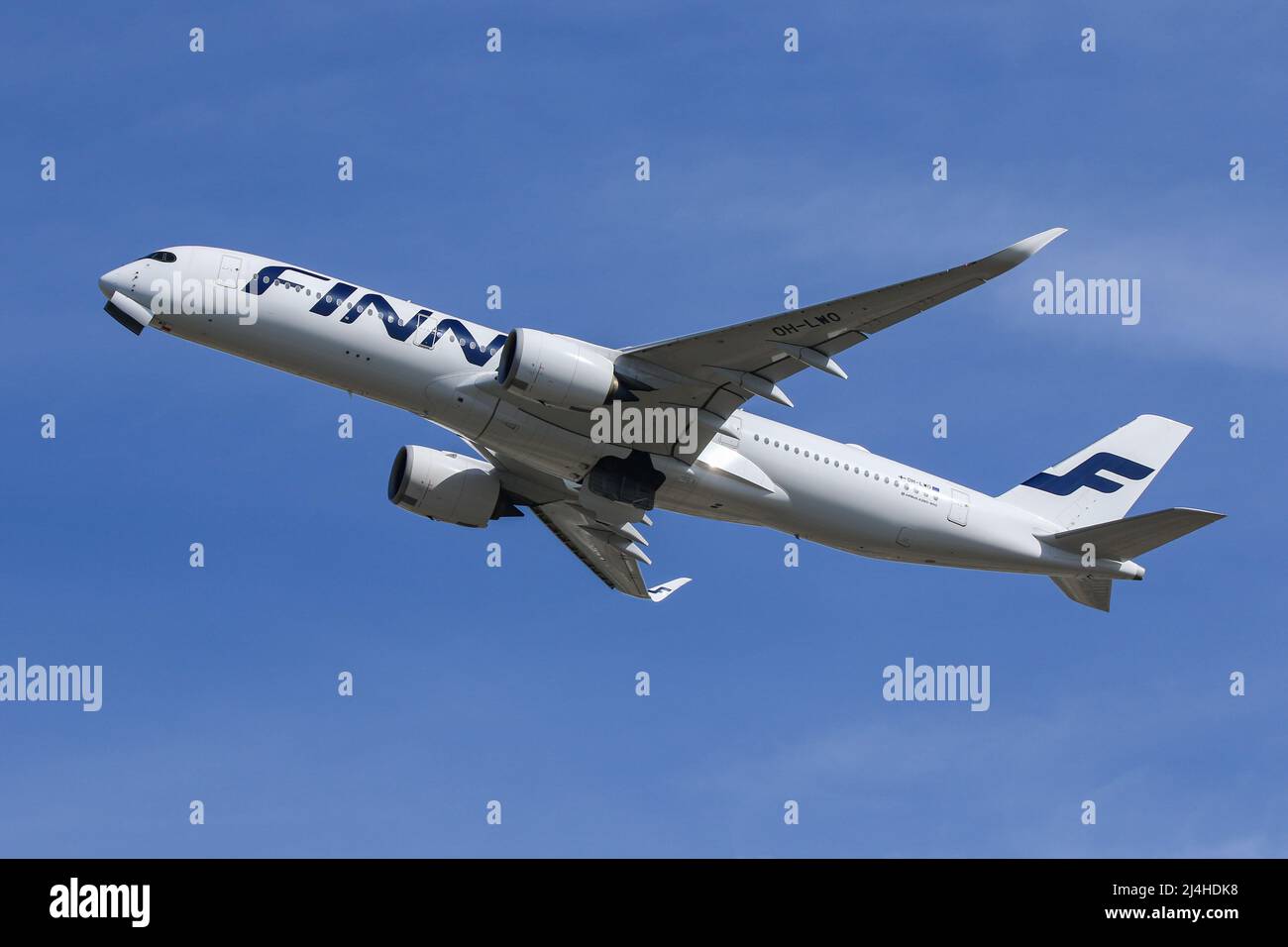An Airbus A350 operated by Finnair departs from London Heathrow Airport Stock Photo