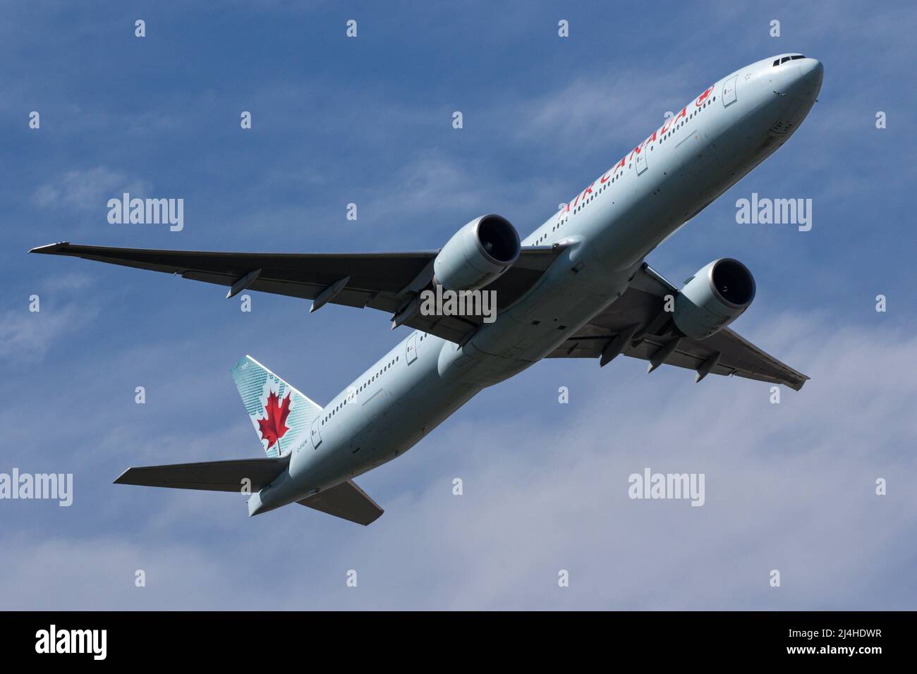 A Boeing 777 operated by Air Canada departs from London Heathrow Airport Stock Photo
