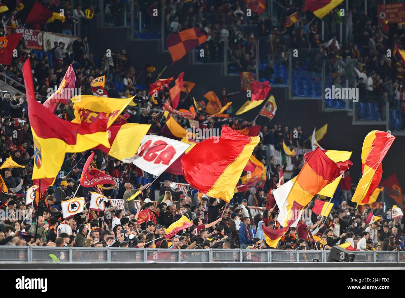 A.S. Roma Fans during the return leg of the quarter-finals of UEFA ...