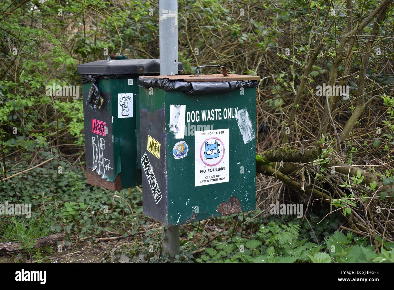 Two unpleasant looking dog waste bins in Milton Keynes Stock Photo Alamy