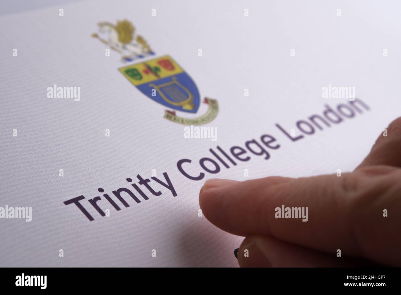 Trinity Secure English Language Tests SELT certificate close up photo. English test from Trinity college London. Stafford, April 13, 2022. Stock Photo