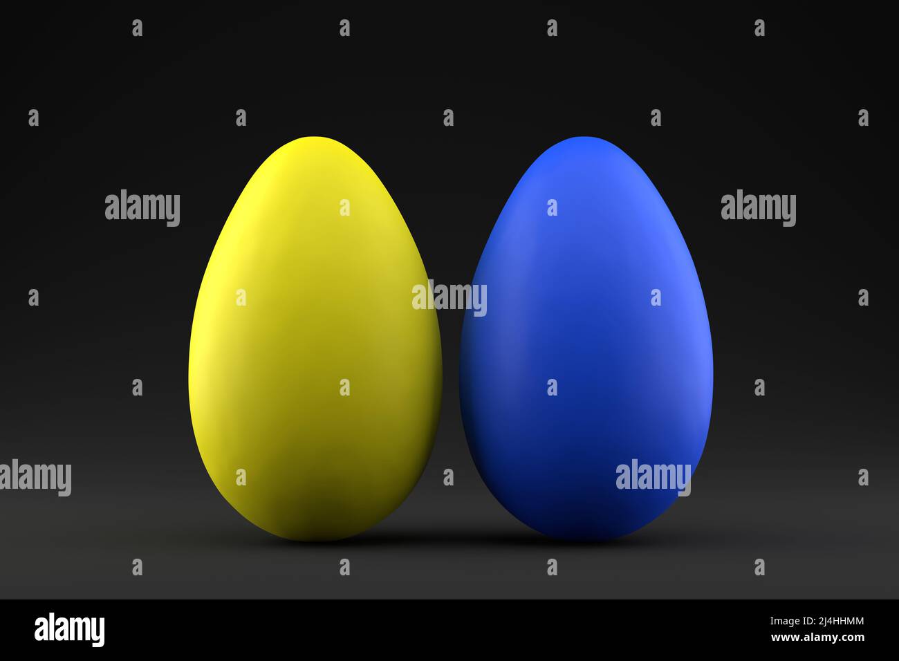 Easter eggs in the colors of the Ukrainian flag - blue and yellow on a ...