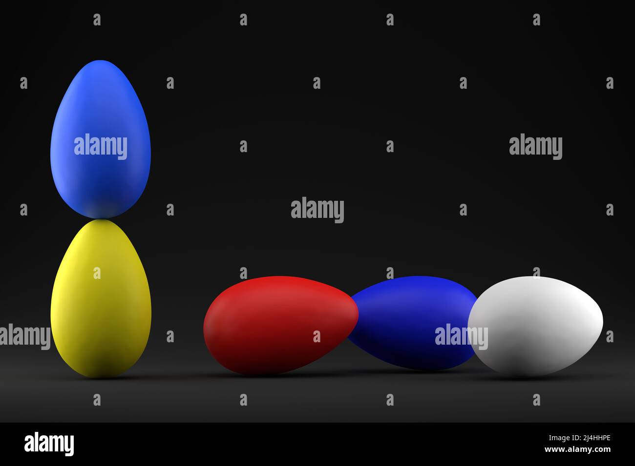 Easter eggs in the colors of the Ukrainian flag - blue and yellow on a ...